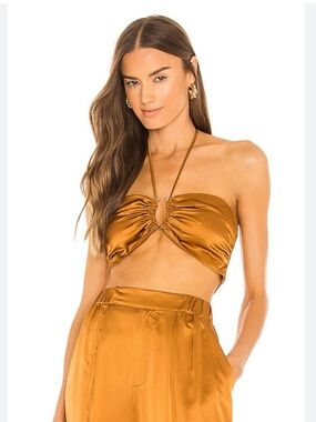 Nicholas Maura Silk Bra Top Crop Halter Top Caramel size 2